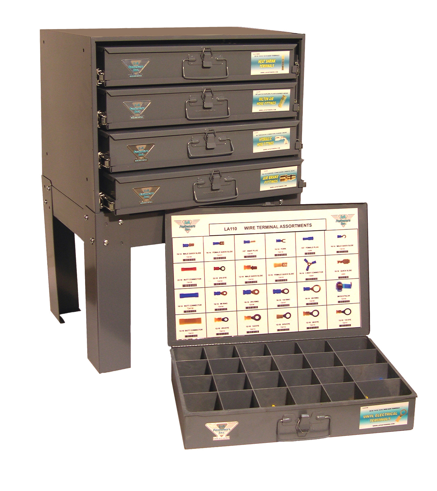 PARTS DRAWER FRAME W/4 24 COMPARTMENT TRAYS &amp; BASE