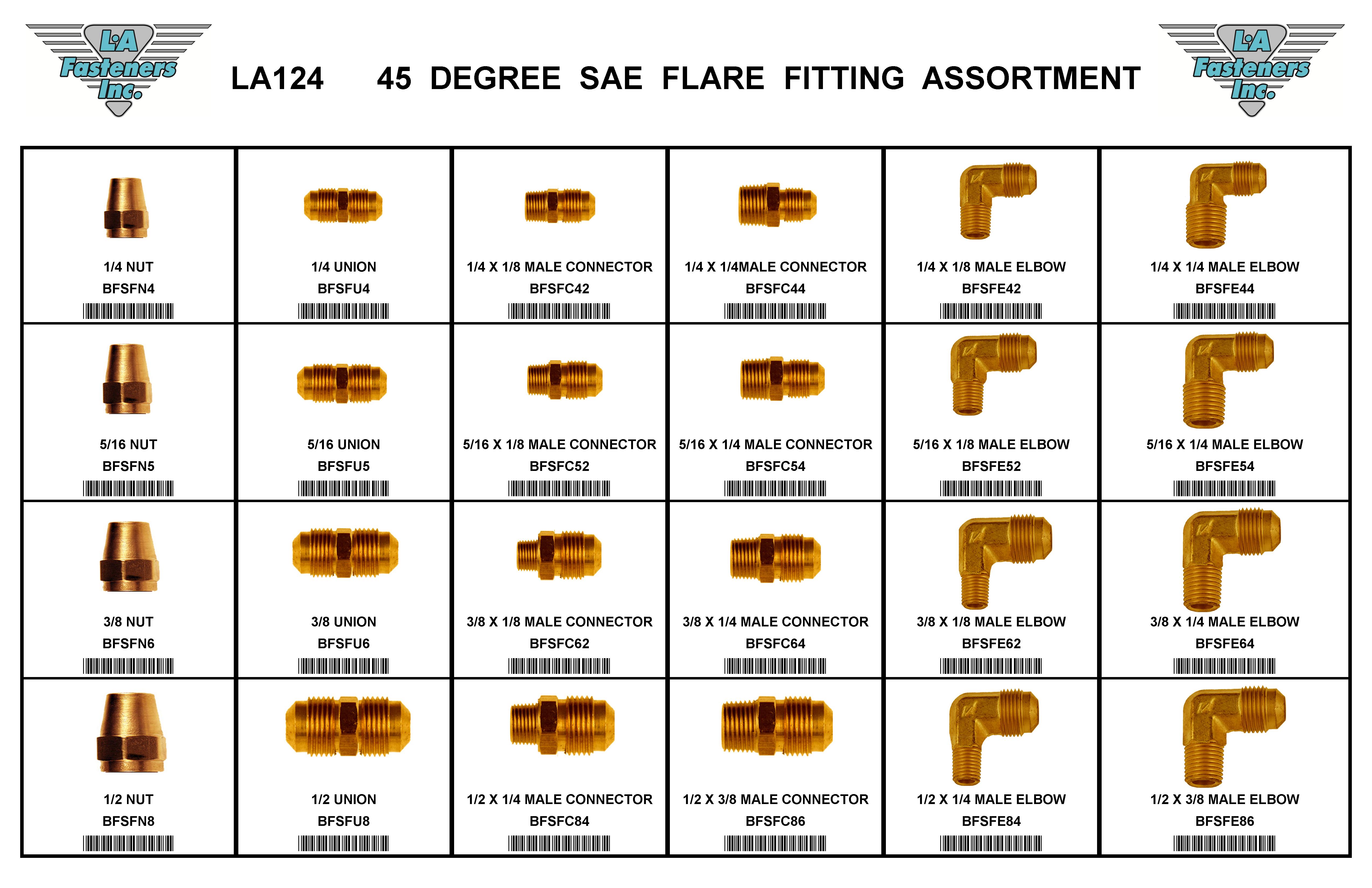 ASSORTMENTS-SAE FLARE FITTINGS STANDARD SIZE 1/4-1/2