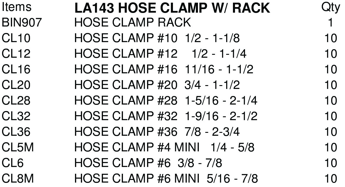 LA143 ASSORTMENT HOSE CLAMP W/ RACK
