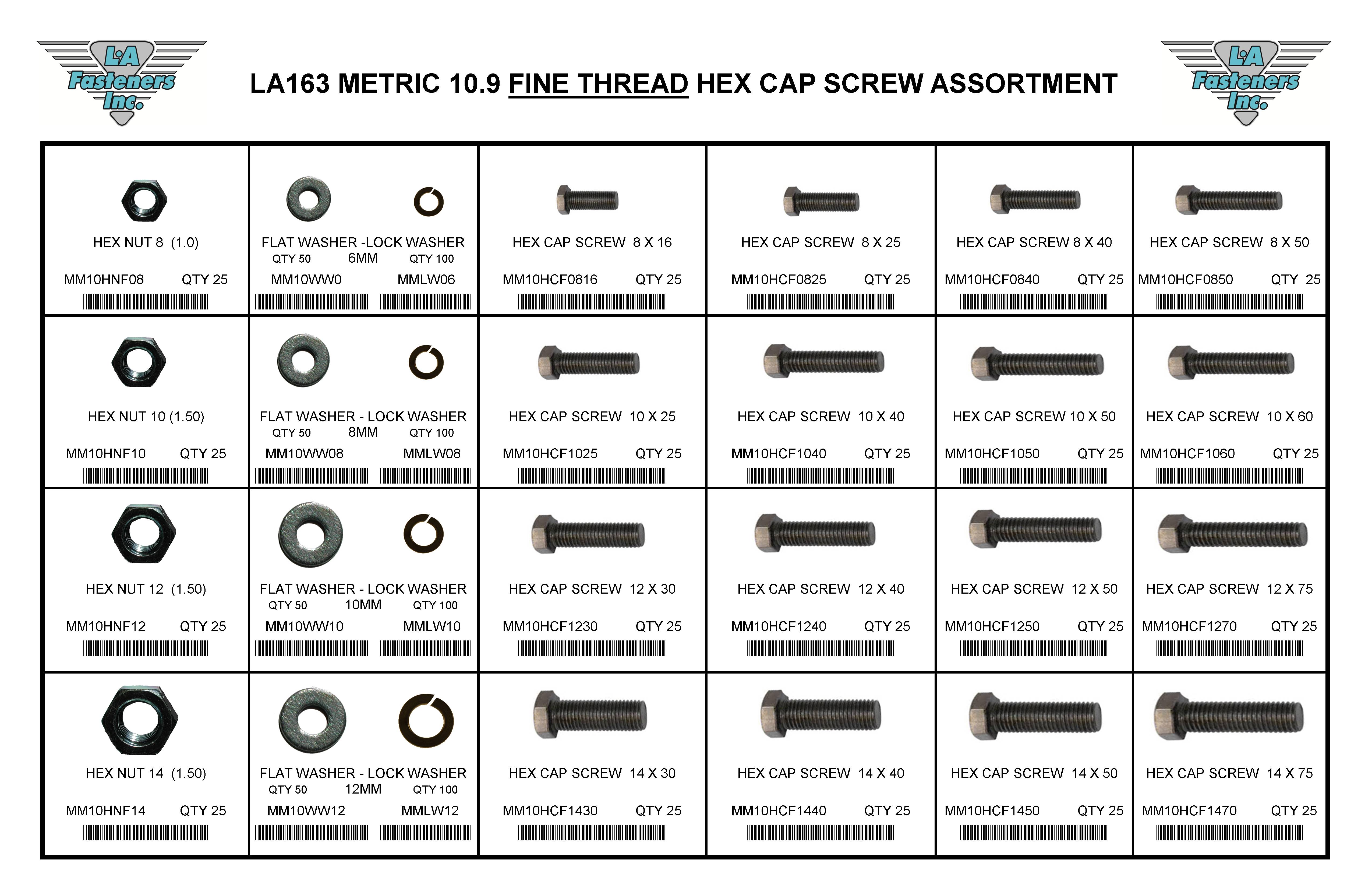 ASSORTMENT METRIC 10.9 FINE THREAD HEX CAP SCREW
