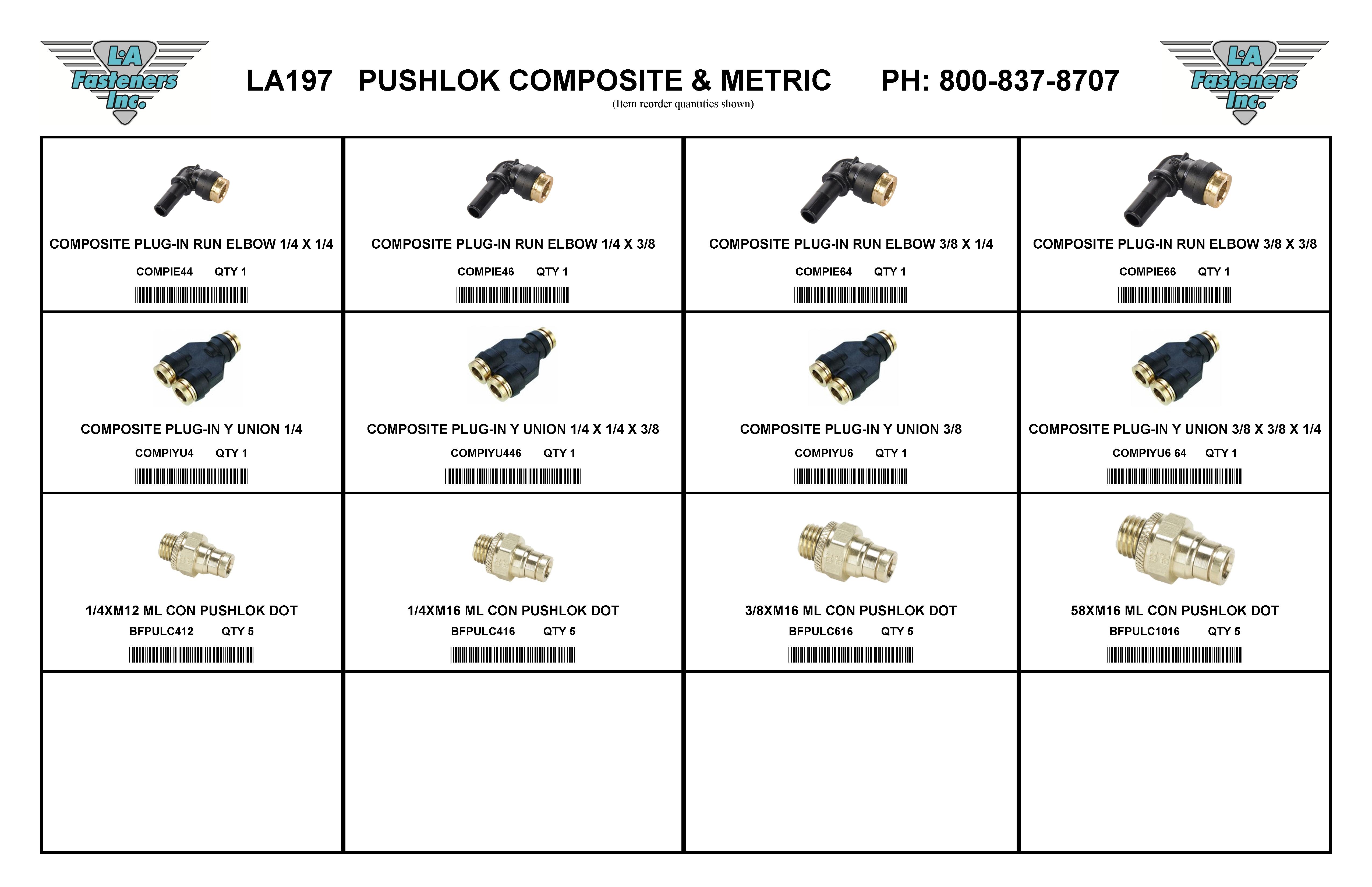 LA197 ASSORTMENTS-PUSHLOK COMPOSITE & METRIC