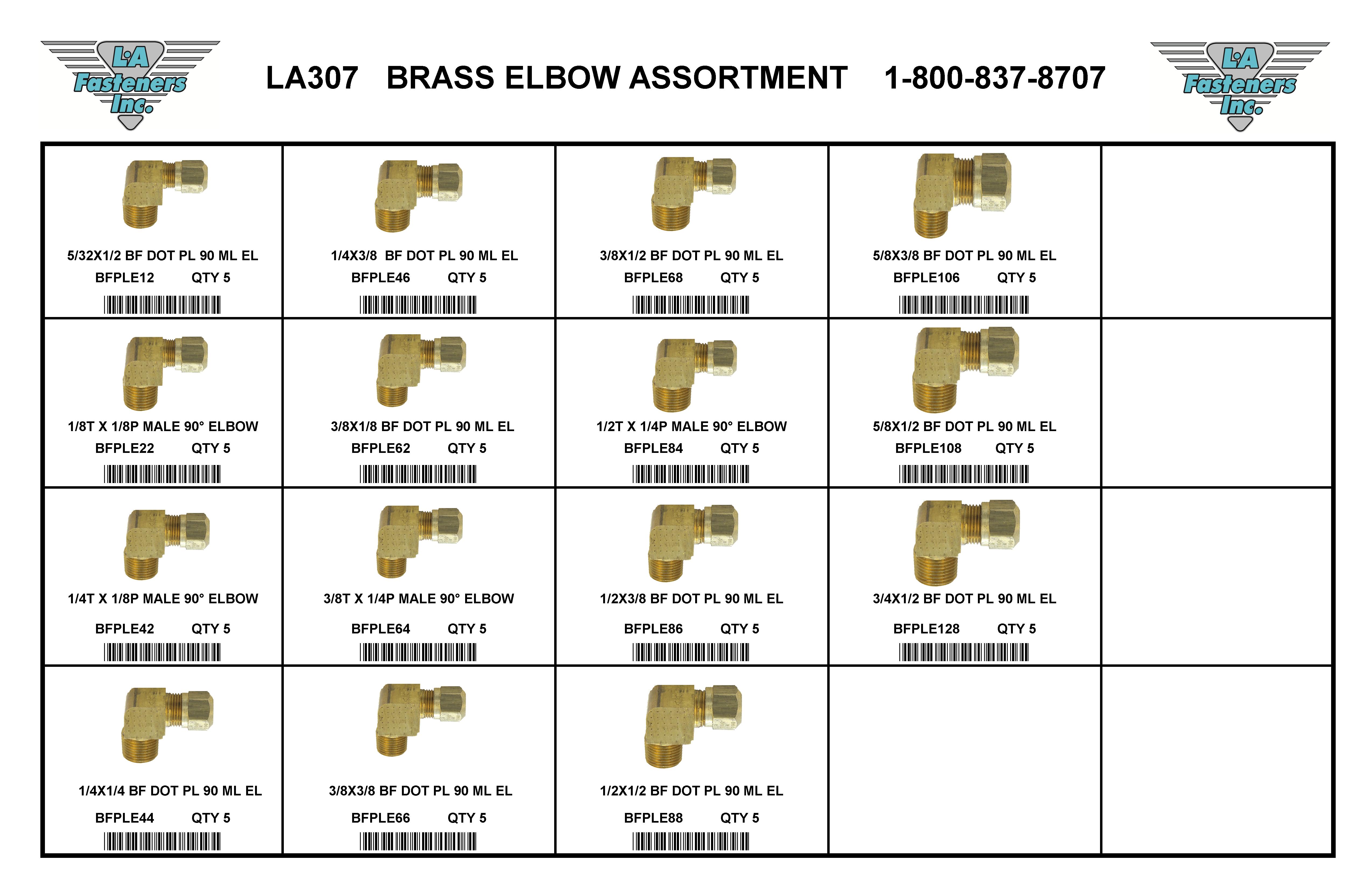 ASSORTMENTS-BRASS PLASTIC LINE 90 DEGREE ELBOWS