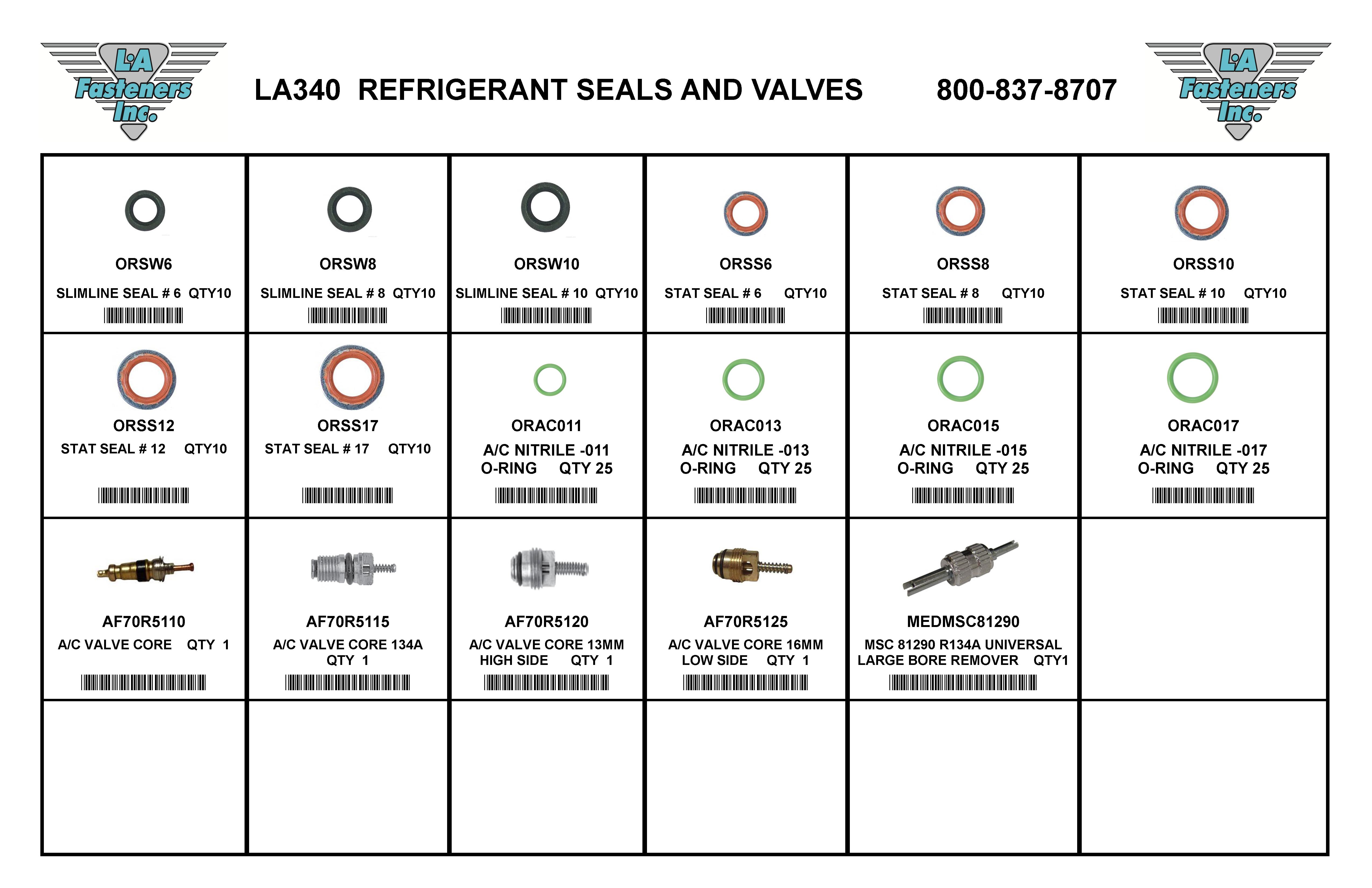 ASSORTMENTS-REFRIGERANT SEALS AND VALVES