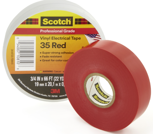 3M VINYL ELECTRICAL TAPE 35, RED, PROFESSIONAL GRADE 3/4" WIDE, 66' ROLL
