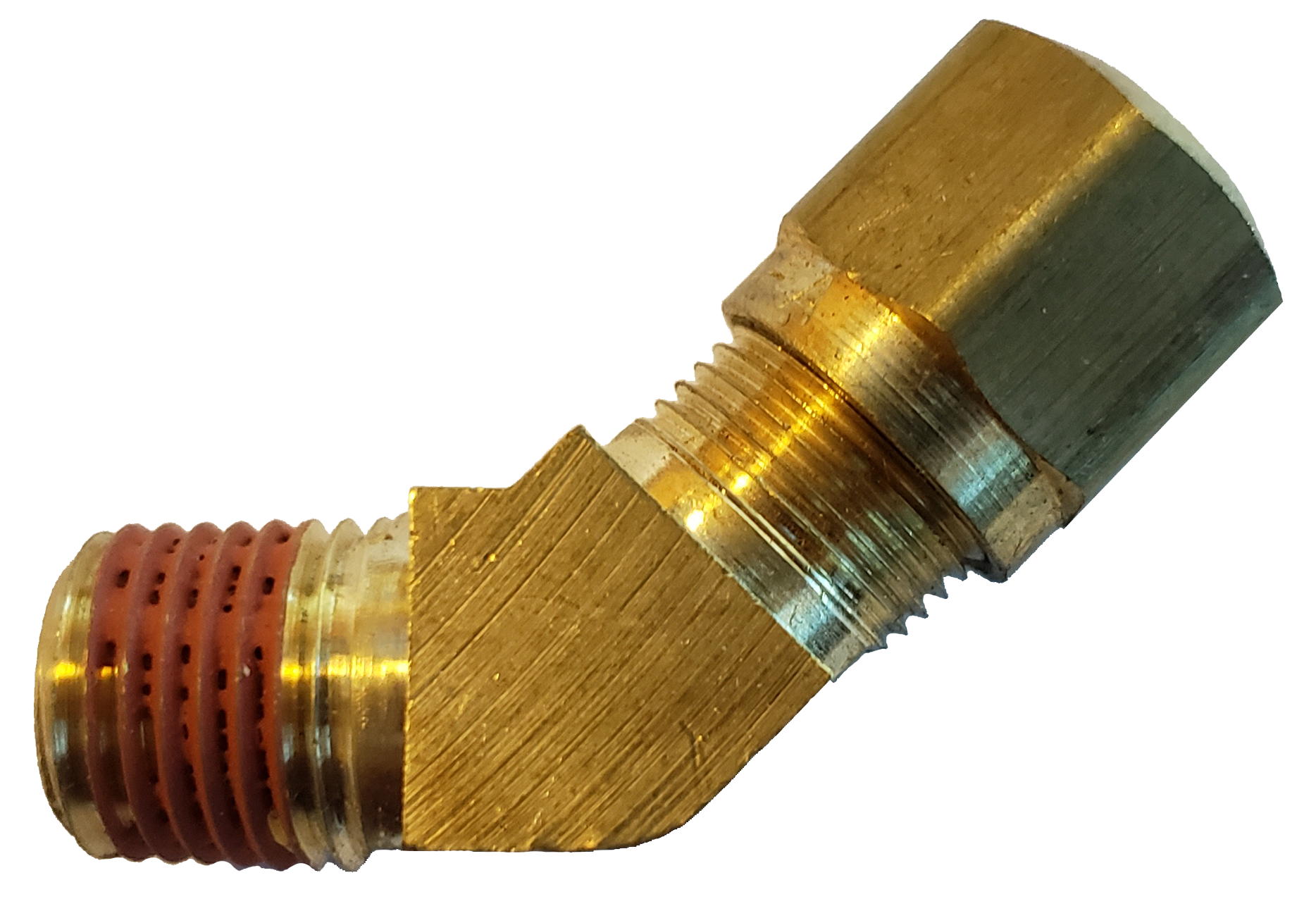 5/8X3/8 BRASS COMPRESSION FITTINGS DOT - PLASTIC LINE 45 DEGREE MALE ELBOW
